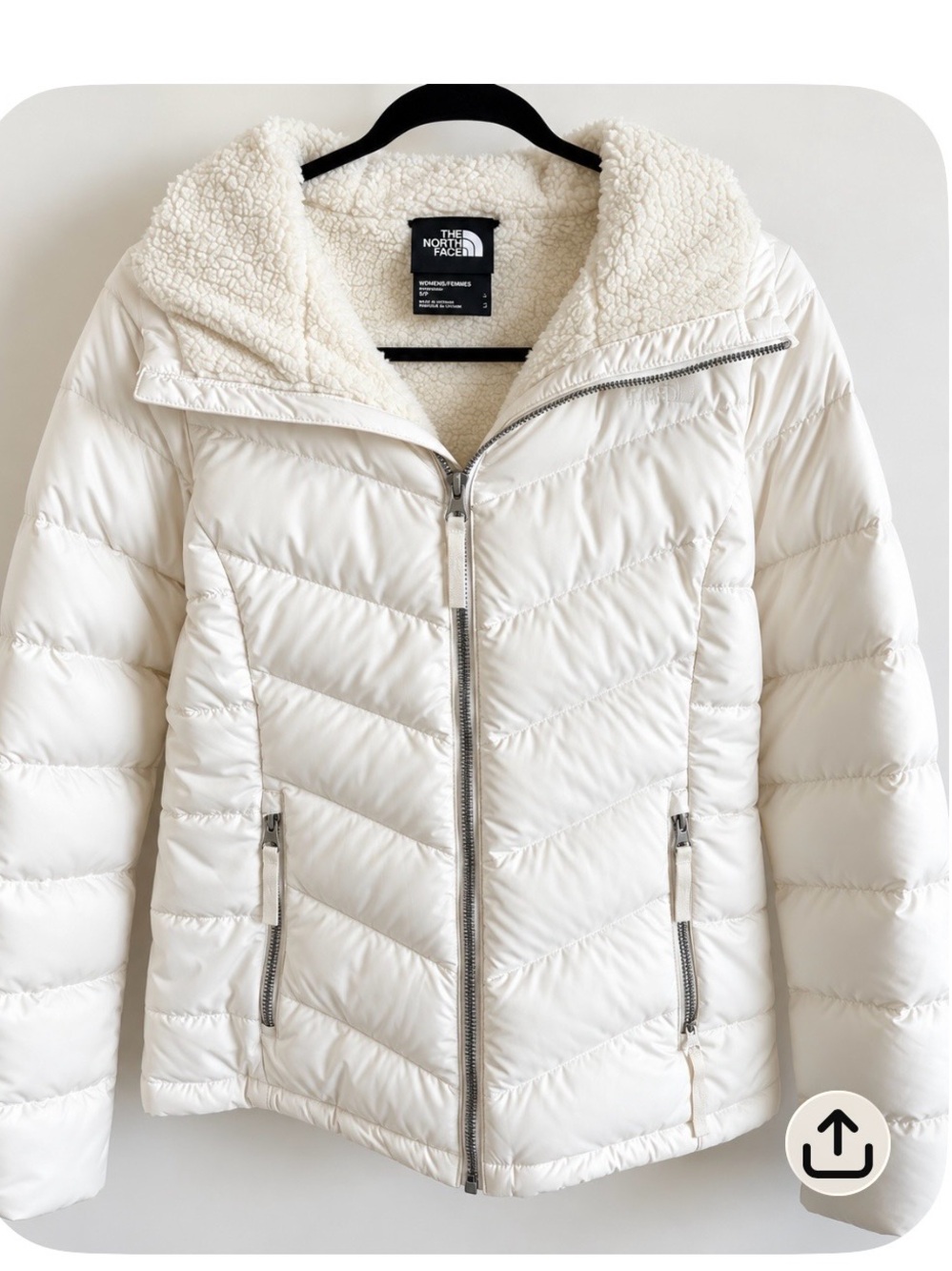 The North Face Women's Off-White Quilted Sherpa-Trim Puffer Jacket
